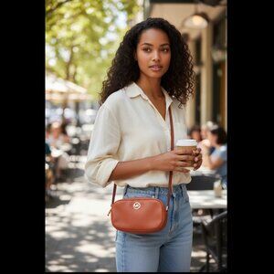 Michael Kors Fulton Double Zip Crossbody Bag Women’s‎ Small Cinnamon Leather NWT